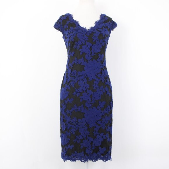 Tadashi Dress Sz 10 Embroidered Lace Sheath Royal Blue Party Cocktail Dress - Picture 1 of 12